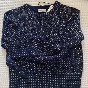 Zara Dark Blue Sweater with iridescent rhinestones